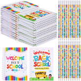Crtiin 48 Pcs Back to School Gift Set for Kids First Day of School Notebooks Pencils Set Welcome Back to School Pencils with Small Spiral Notepad Party Supplies Decorations Gifts Prize Goodie Bag